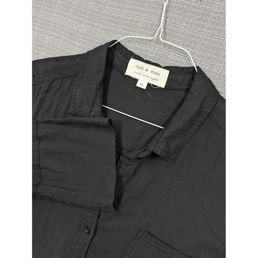 Cloth & Stone Shirt Womens XL Black Button Up 3/4 Sleeve Rayon Lightweight